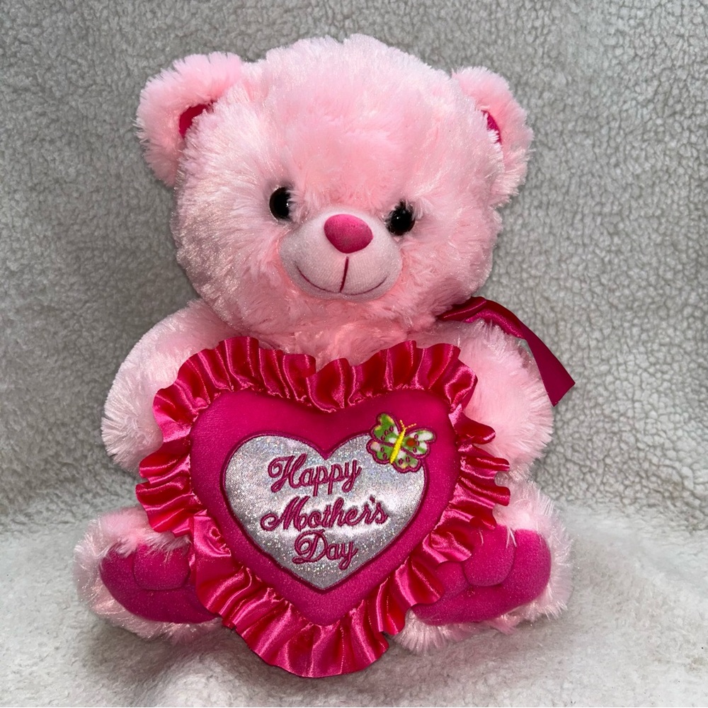 SGG Mothers Day Pink Teddy bear 13" sparkles ruffles heart
